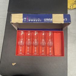 Set of 6 Crystal D'Arques Champagne Crystal Flute Glassware- 8'