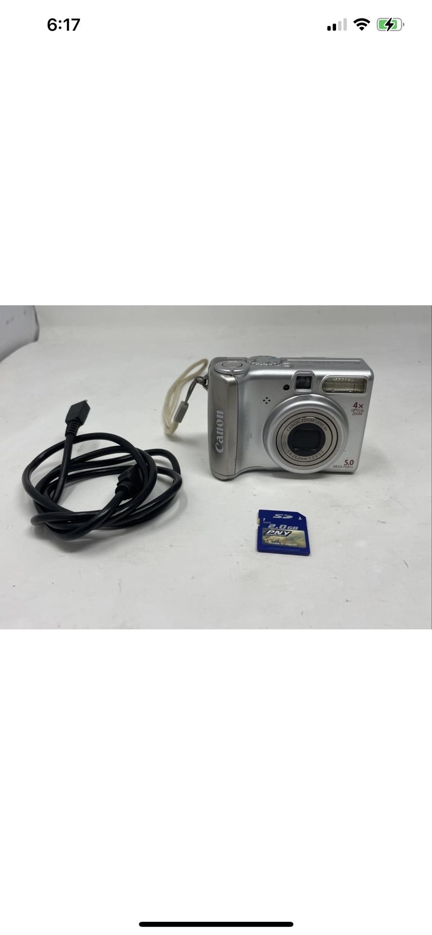Canon PowerShot A530 Digital Compact Camera Tested 5.0 MP Silver Sd Card, Cable