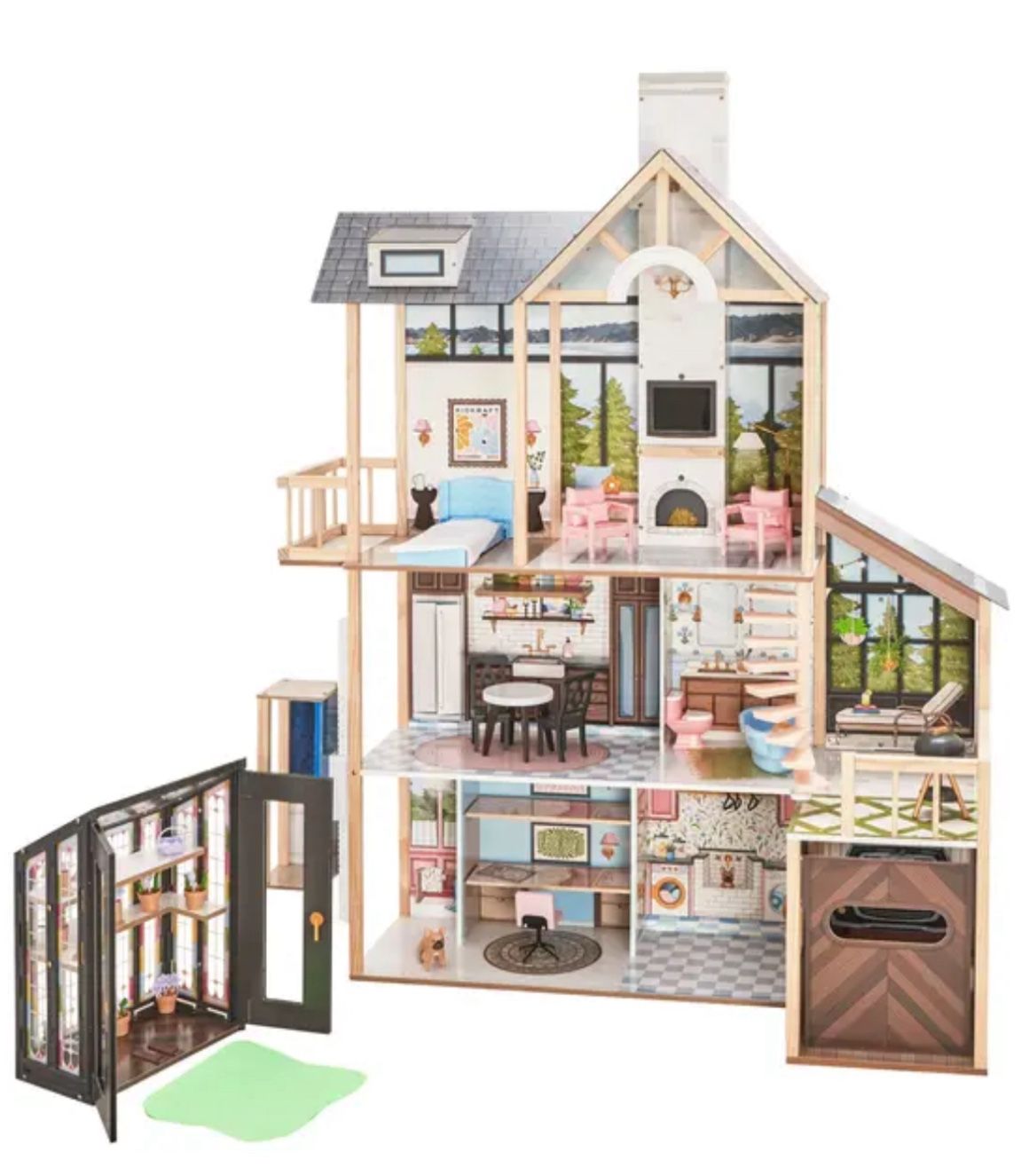 Lakeview Villa Wooden Dollhouse & Greenhouse