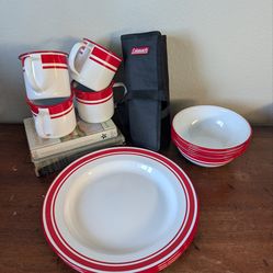 Never Used Coleman Enamelware Set For 4