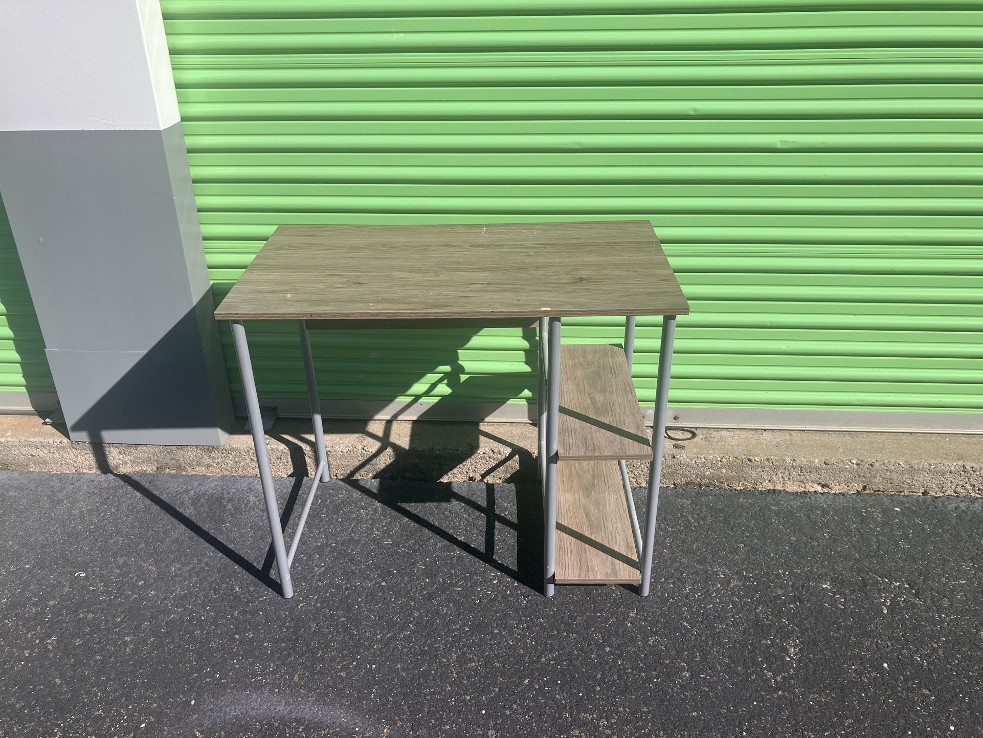 Modern Gray Home Office Desk with Shelf