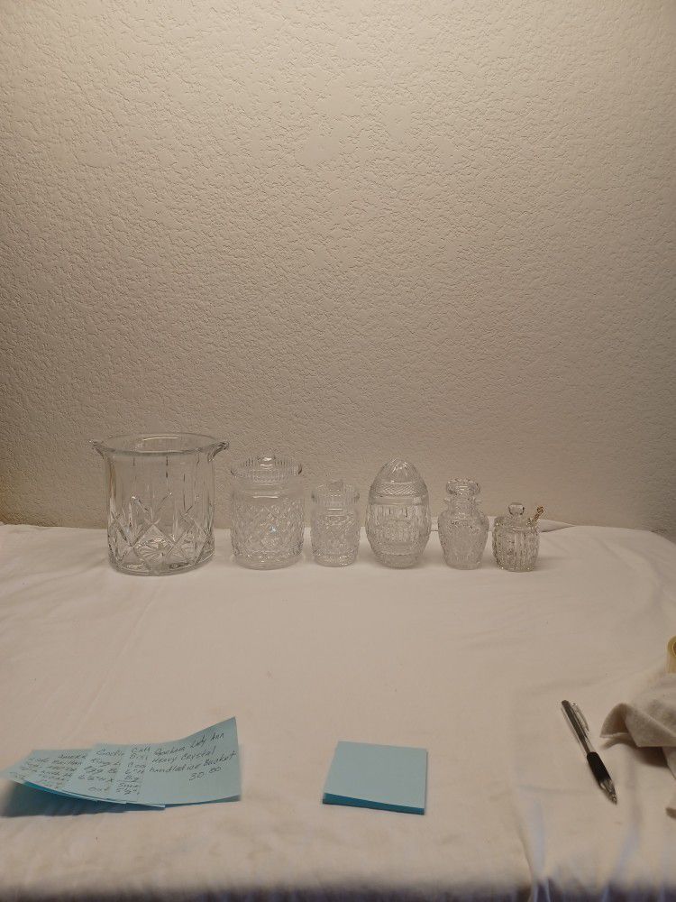 Cystal Ice Bucket, Jars With Lids And Sugar Jar