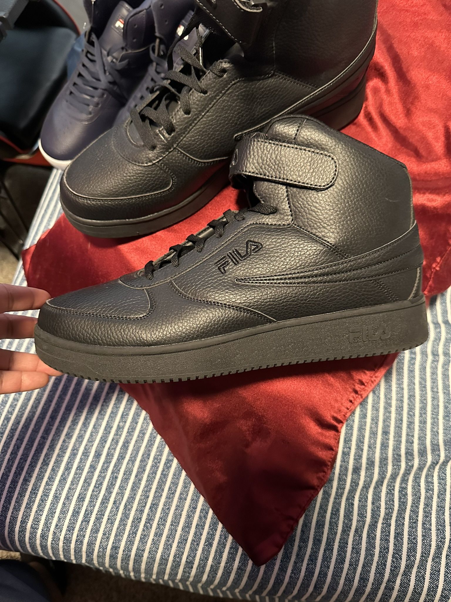 FILA A High Tops All Black Pebbled Leatherette