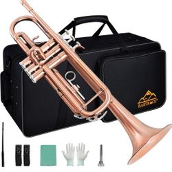 EASTROCK Bb Trumpet Standard Trumpet Set with Carrying Case,Gloves, 7C Mouthpiece, Cleaning Kit, Tuning Rod (Red Antique)

