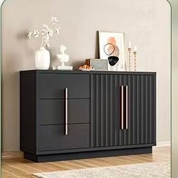 🥨Fluted Buffet Sideboard Cabinet with Storage, 55" Modern Credenza Storage Cabinet with 3 Drawers & 2 Doors & Adjustable Shelves, Coffee Bar Kitchen 