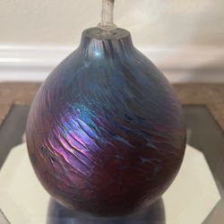 Vintage Iridescent  Oil Lamp Hand Blown 4,5”Tall