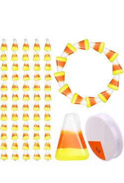 60 Pcs Halloween Glass Candy Corn Beads Peppermint Candy Jewelry