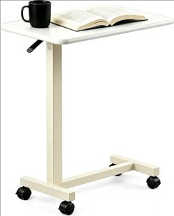 Overbed Table Adjustable Height Wheels Bedside Office Home White NEW