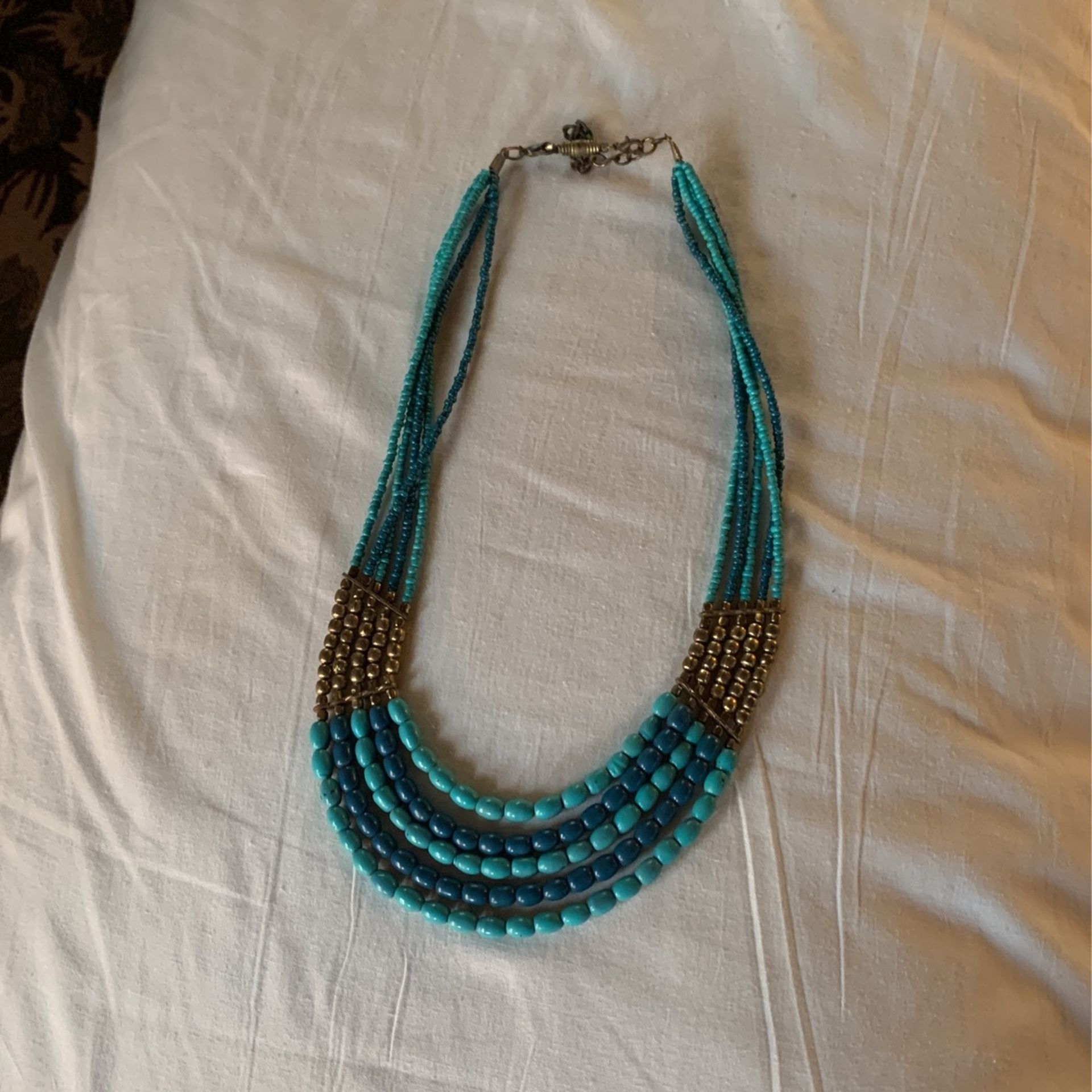 Turquoise With Beaded Gold Necklace  Woman’s 