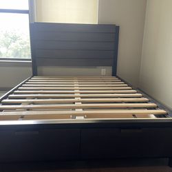 Queen Bed Frame With Two Pullout Drawers - Premium Wood Finish