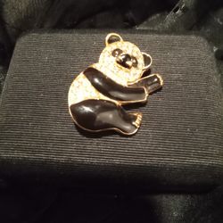 Vintage Rhinestone Panda Pin