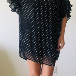 Pleated Sleeve Polka For Tunic Dress New Small