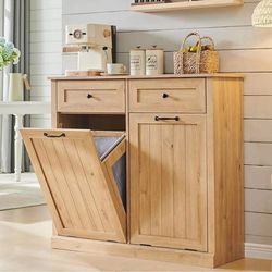 New-New- Tilt Out Trash Cabinet, 20 Gallon Farmhouse Laundry Hamper Cabinet ( without Laundry basket)