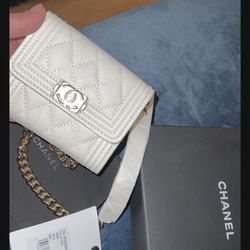 Chanel White Chain Wallet 