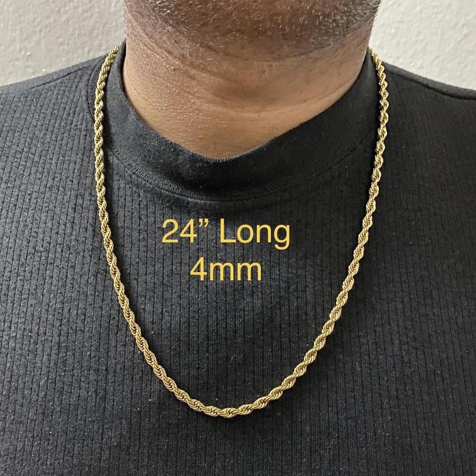 Stainless Steel Gold Tone 4mm Twisted Rope Chain Necklace Lobster Clasp 24"Long Chain Necklace For Men Women - CHN