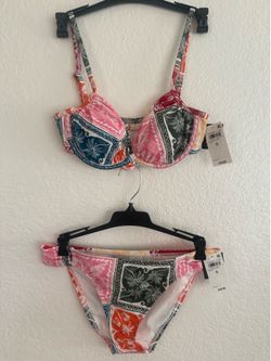 Bar III Cabana Club Shirred Demi Underwire Bra and Printed Hipster Swim Bottoms