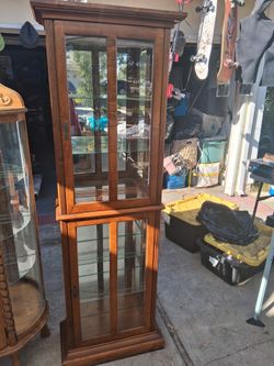 Wood Lighted Glass Shelf Curio Cabinet NICE!