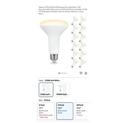Brand new 12 Pack BR30 LED Recessed Can Light Bulbs, 7.5W Equivalent 65W, 650 Lumens, 2700K Soft White, Dimmable, CRI 80, 110° Wide Beam, E26 Base, Id