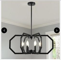6-Light Black Chandelier, Modern Dining Room Light Fixture, Geometric Pendant Lights, Kitchen Island Metal Farmhouse Light Fixtures for Dining Room En