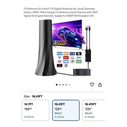 Brand new TV Antenna for Smart TV, Digital Antenna for Local Channels Indoor, 1900+ Miles Range TV Antenna Local Channel with 360° Signal Strongest Bo