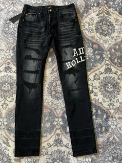 Amiri Hollywood Appliqué Thrasher Repaired Skinny Jeans