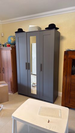 Gray IKEA 3-Door Wardrobe with Mirror