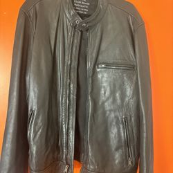 Lucky Brand Black Leather Motorcycle Jacket XL 