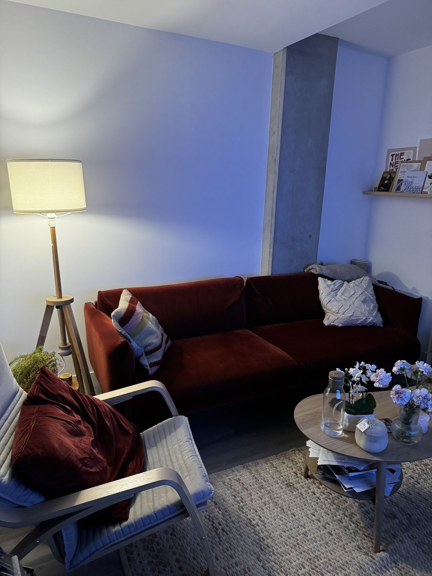 Like New - Burgundy Velvet Sofa Couch from IKEA