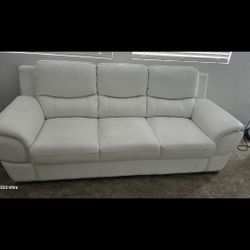 3 PC White Leather Sofa Set
