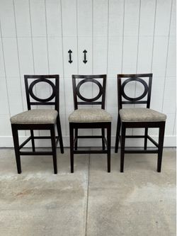 Set of 3 wood espresso upholstered countertop bar chairs