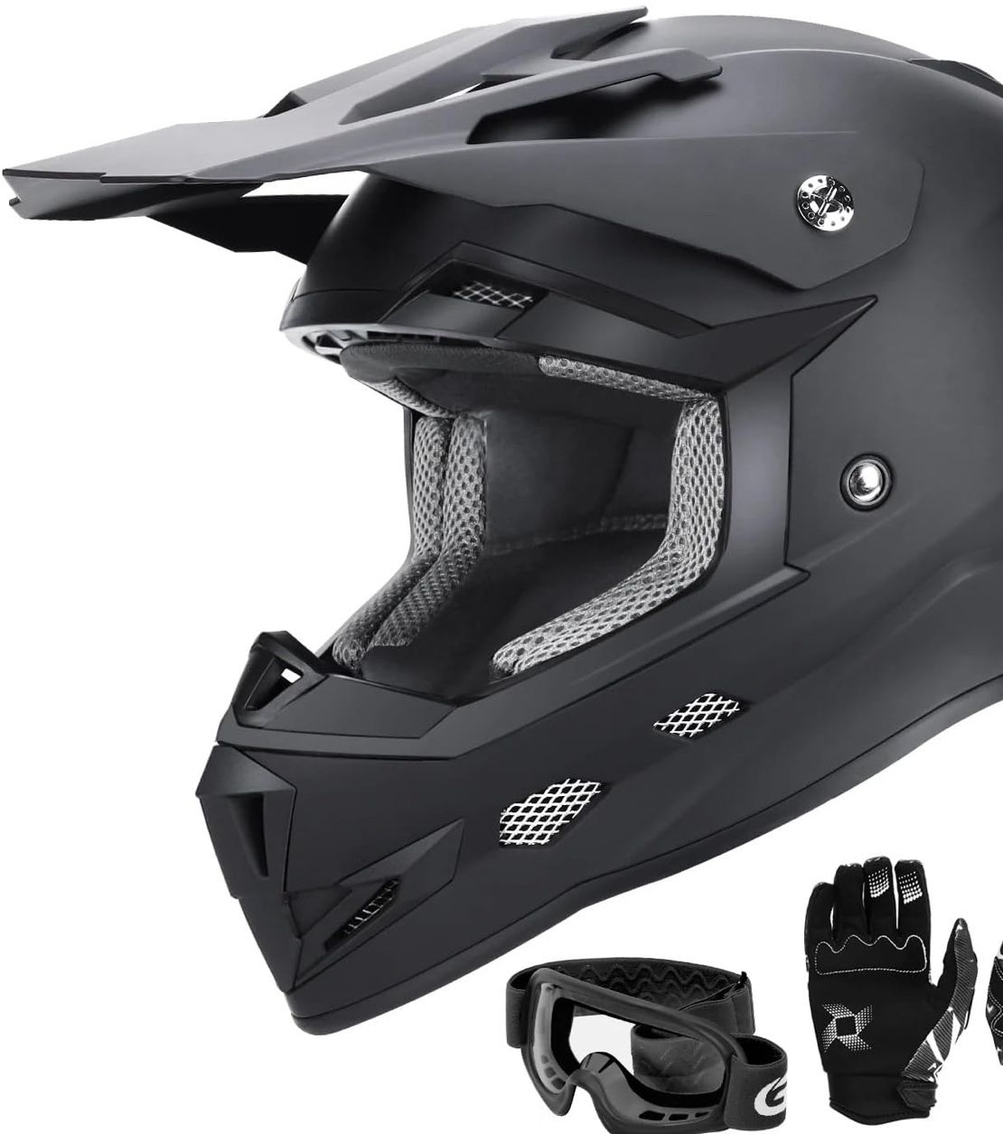 GLX GX623 Youth ATV/Dirt Bike Helmet Combo Matte Black, Large DOT