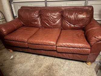 Red Brown Leather 3-Seat Sofa