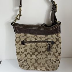 Coach Monogram Brown Tan Crossbody Bag
