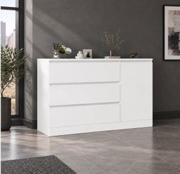 White Wooden Side Cabinet / Dresser w/ Hidden Drawers