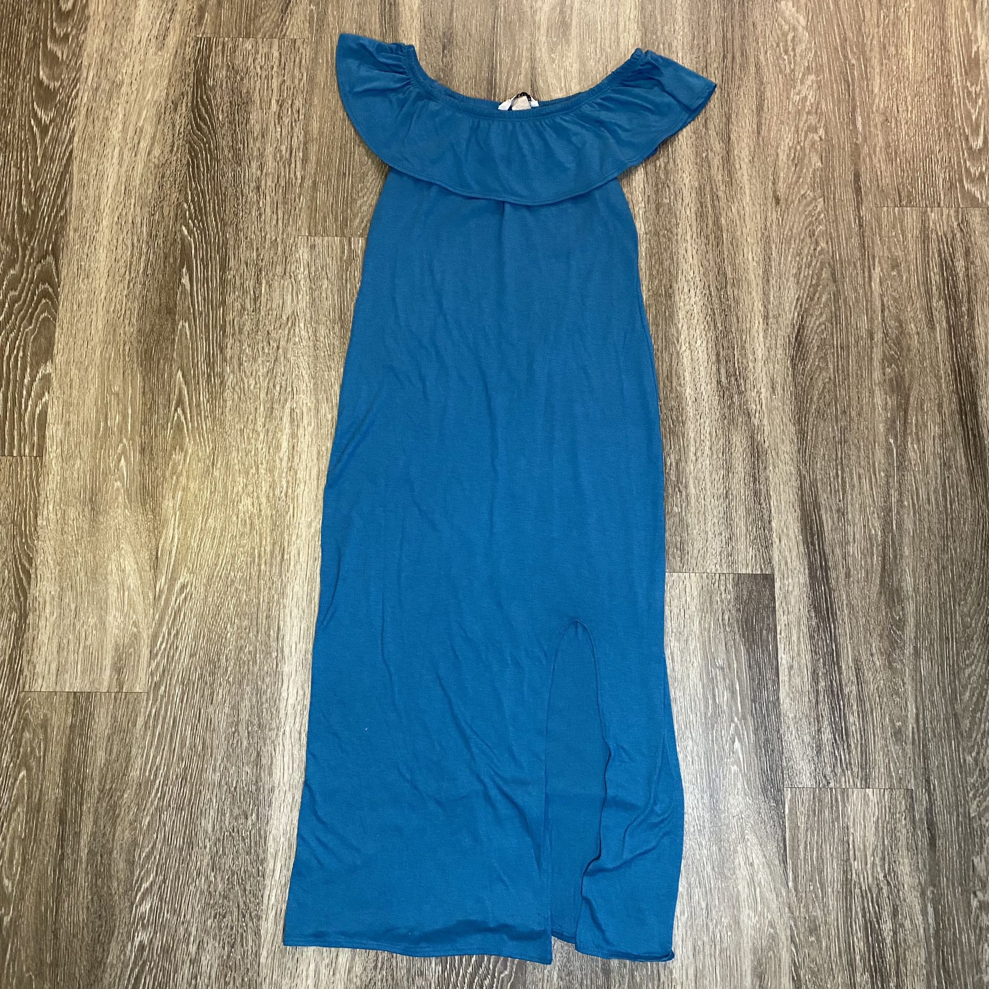 Blue Elastic Wide Round Collar Dress