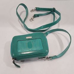 WalletBe Wallet Teal Leather Wristlet Cellphone ID Holder Crossbody w/ 2 Straps
