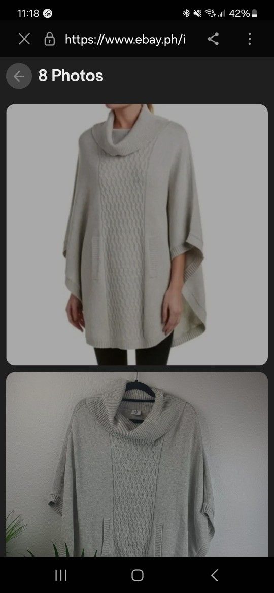 Cabi Glacier Cable Knit Poncho Gray Pullover Sweater L #3003