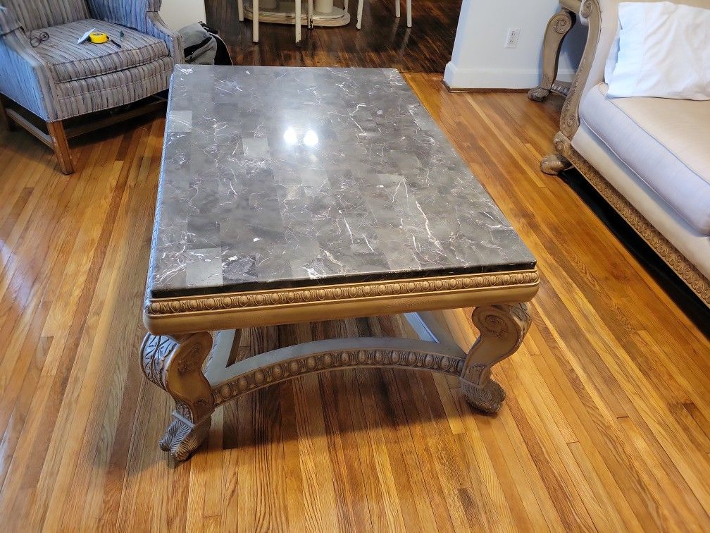 Coffee Table Brown/Marble/ Gold Trim