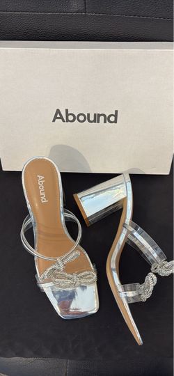 Abound, size 9.5, Silver Rhinestone Bow Heeled Sandals