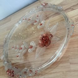 MIKASA Toska  Original Walther-Glas  Pink blossom  Clear and frosted cake plate.  Never used,Made in Germany 36cm diameter