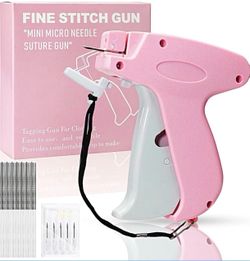 Fine Stitch Gun for Clothing | Portable Fabric Tagging Gun with Needles | Fastener Tool | Pink | New