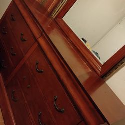 Cherry Wood Bedroom Set With Slay Bed 2 Stands Real Wood