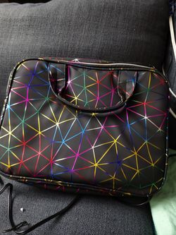 Makeup Travel Organizer Bag - Rainbow Holographic Geometric Pattern Cosmetic Case