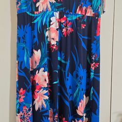 IMAN Global Chic Drapey Tiered Blue Floral Maxi Dress Large