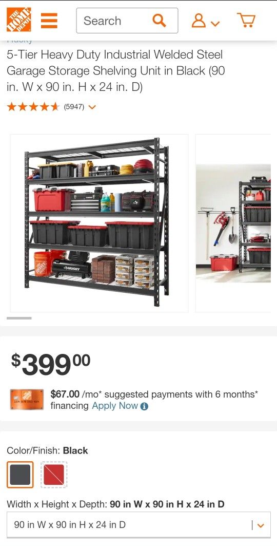 90x90x24 Husky 5 Tier Shelving Unit