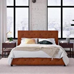 Bed, Full, Camel Faux Leather