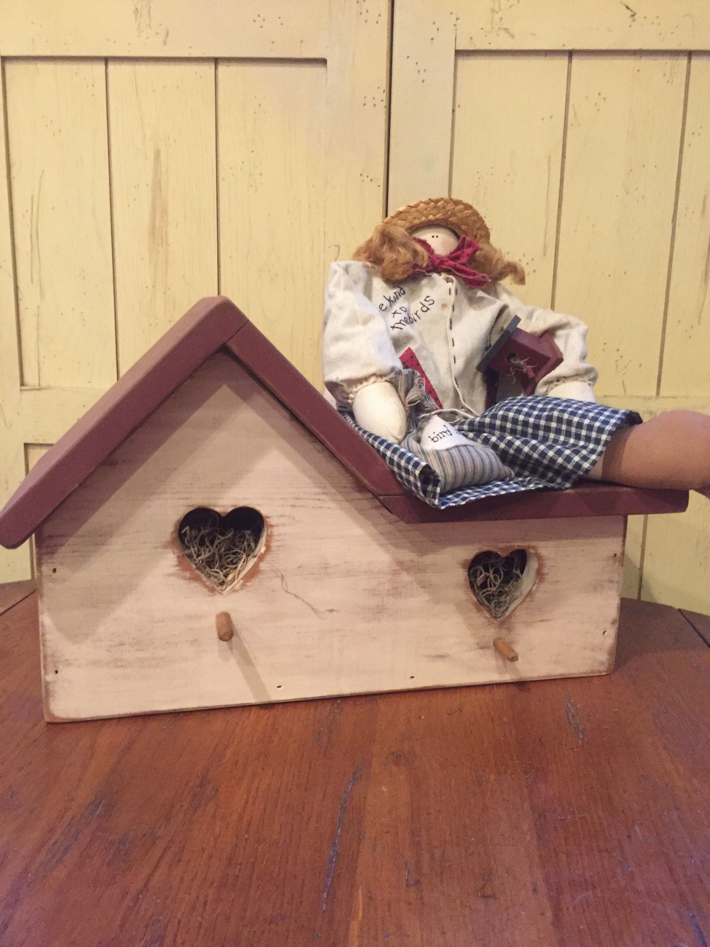 Beautifully crafted large heavy solid wood decorative birdhouse with doll $25 Mesa Higley and the 60