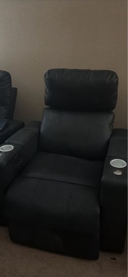 6 Piece Black Leather Home Theater Recliner Chair