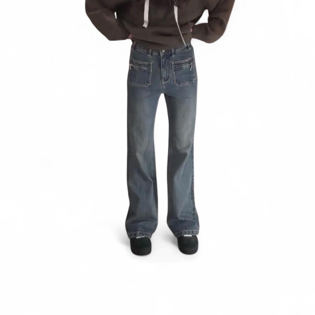 Blue denim straight leg jeans