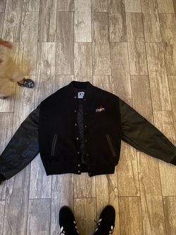 VINTAGE DODGERS VARSITY LETTERMAN JACKET BLACK LEATHER AND WOOL - LARGE